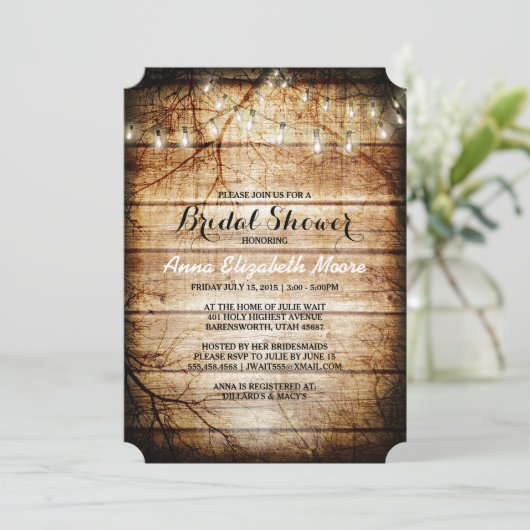 Barn Wood String Lights Rustic Vrijgezellenfeest Kaart (Staand voorkant)