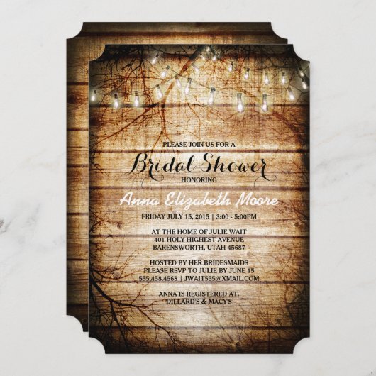 Barn Wood String Lights Rustic Vrijgezellenfeest Kaart (Voorkant / Achterkant)