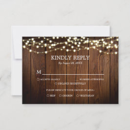 Barn Wood String Lights Rustic Wedding RSVP Kaart