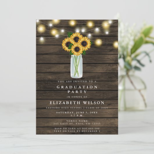Barn Wood String Lights Sunflower Afstuderen Kaart (Staand voorkant)