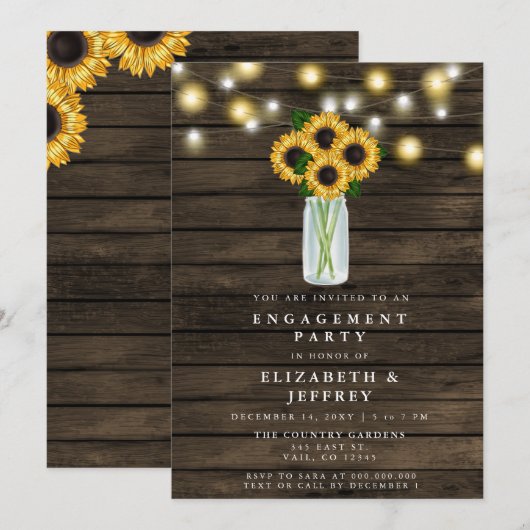 Barn Wood String Lights Sunflower Engagement Party Kaart (Voorkant / Achterkant)