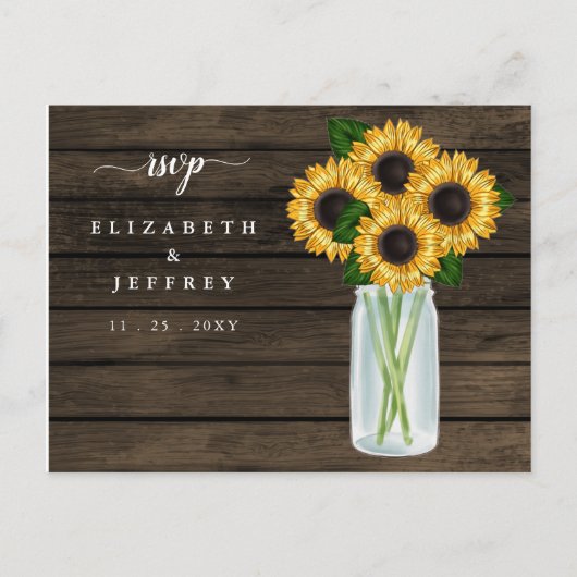 Barn Wood String Lights Sunflower RSVP Uitnodiging Briefkaart (Voorkant)