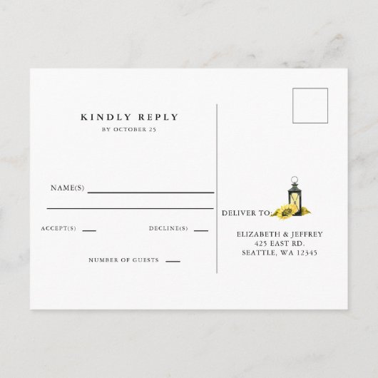 Barn Wood String Lights Sunflower RSVP Uitnodiging Briefkaart (Achterkant)