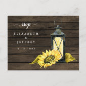 Barn Wood String Lights Sunflower RSVP Uitnodiging Briefkaart (Voorkant)