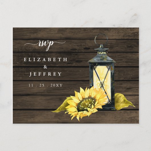 Barn Wood String Lights Sunflower RSVP Uitnodiging Briefkaart (Voorkant)