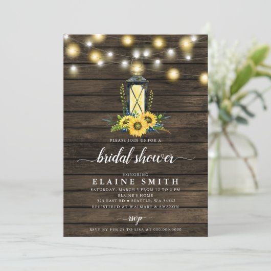 Barn Wood String Lights Sunflower Vrijgezellenfees Kaart (Staand voorkant)