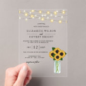 Barn Wood String Lights Sunflower Wedding Acryl Uitnodigingen (Insitu (Draagbaar))