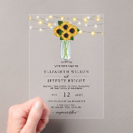 Barn Wood String Lights Sunflower Wedding Acryl Uitnodigingen