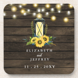 Barn Wood String Lights Sunflower Wedding Bier Onderzetter