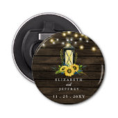 Barn Wood String Lights Sunflower Wedding Button Flesopener (Voorkant)