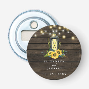 Barn Wood String Lights Sunflower Wedding Button Flesopener
