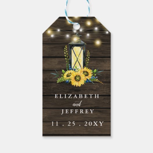 Barn Wood String Lights Sunflower Wedding Cadeaulabel (Voorkant)