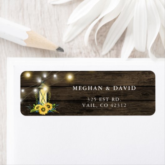 Barn Wood String Lights Sunflower Wedding Etiket (Insitu)
