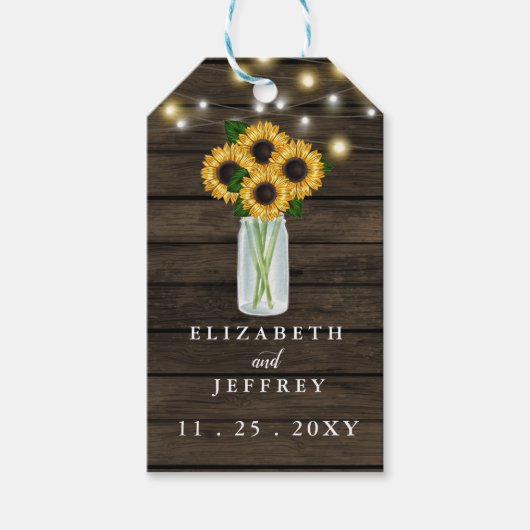 Barn Wood String Lights Sunflower Wedding Gift Ta Cadeaulabel (Voorkant)