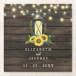 Barn Wood String Lights Sunflower Wedding Glazen Onderzetter