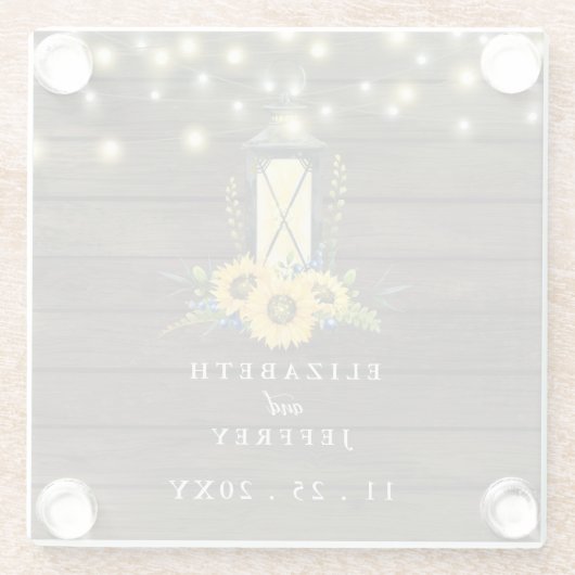 Barn Wood String Lights Sunflower Wedding Glazen Onderzetter (Achterkant)