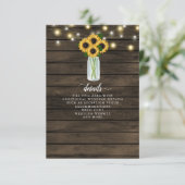 Barn Wood String Lights Sunflower Wedding Informatiekaartje (Staand voorkant)