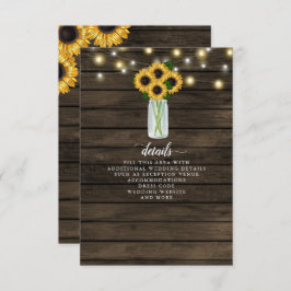 Barn Wood String Lights Sunflower Wedding Informatiekaartje