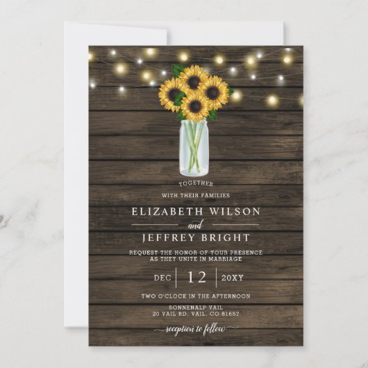 Barn Wood String Lights Sunflower Wedding Kaart (Voorkant)