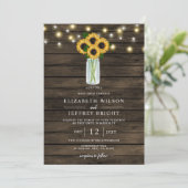 Barn Wood String Lights Sunflower Wedding Kaart (Staand voorkant)