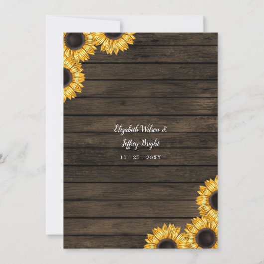 Barn Wood String Lights Sunflower Wedding Kaart (Achterkant)