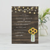 Barn Wood String Lights Sunflower Wedding Kaart (Staand voorkant)