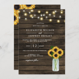 Barn Wood String Lights Sunflower Wedding Kaart