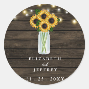 Barn Wood String Lights Sunflower Wedding Ronde Sticker