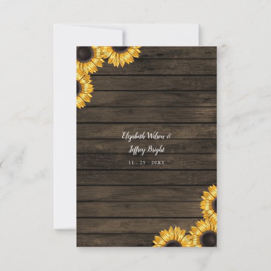 Barn Wood String Lights Sunflower Wedding RSVP Kaartje (Achterkant)