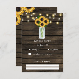 Barn Wood String Lights Sunflower Wedding RSVP Kaartje