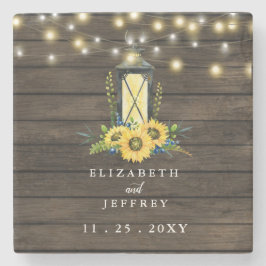 Barn Wood String Lights Sunflower Wedding Square Stenen Onderzetter