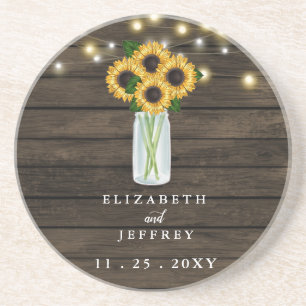 Barn Wood String Lights Sunflower Wedding Square Zandsteen Onderzetter
