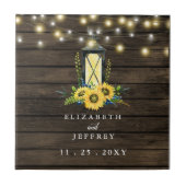 Barn Wood String Lights Sunflower Wedding Tegeltje (Voorkant)