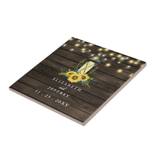 Barn Wood String Lights Sunflower Wedding Tegeltje (Zijkant)