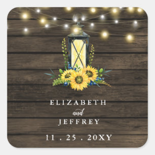 Barn Wood String Lights Sunflower Wedding Vierkante Sticker