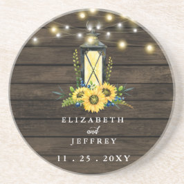 Barn Wood String Lights Sunflower Wedding Zandsteen Onderzetter