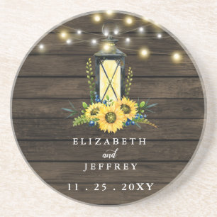 Barn Wood String Lights Sunflower Wedding Zandsteen Onderzetter