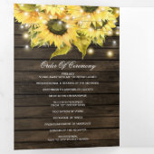 Barn wood String Lights Sunfowers Photo Wedding Drieluik Programma (Binnenzijde eerst)
