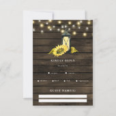 Barn Wood String Lights Zonnebloemen Lantern Weddi RSVP Kaartje (Voorkant)