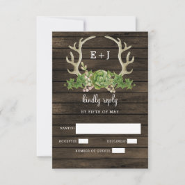 Barn Wood Succulent Antlers Land Chic Weddenschap RSVP Kaartje
