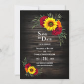 Barn Wood Sunflower Burgundy Roos Weddenschap Save The Date (Voorkant)