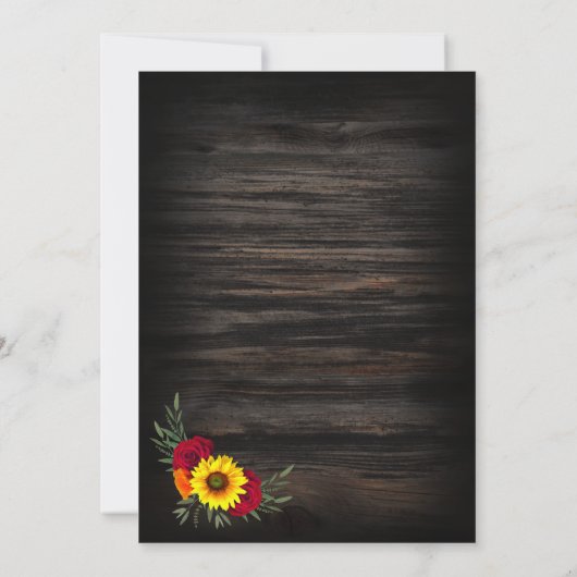 Barn Wood Sunflower Burgundy Roos Weddenschap Save The Date (Achterkant)