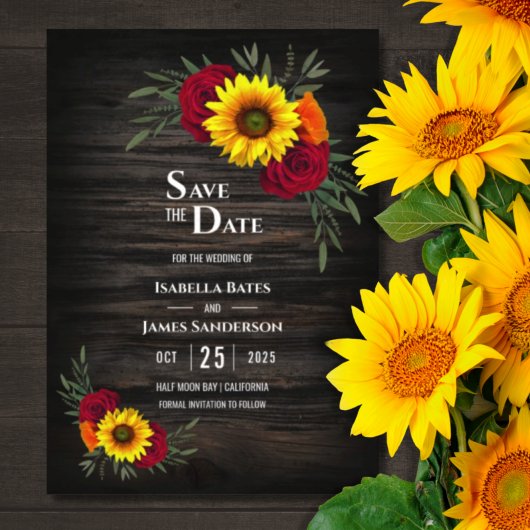 Barn Wood Sunflower Burgundy Roos Weddenschap Save The Date