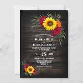 Barn Wood Sunflower Burgundy Roos Wedding Kaart (Voorkant)