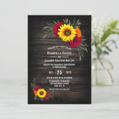 Barn Wood Sunflower Burgundy Roos Wedding Kaart (Staand voorkant)