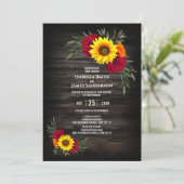 Barn Wood Sunflower Burgundy Roos Wedding Kaart (Staand voorkant)