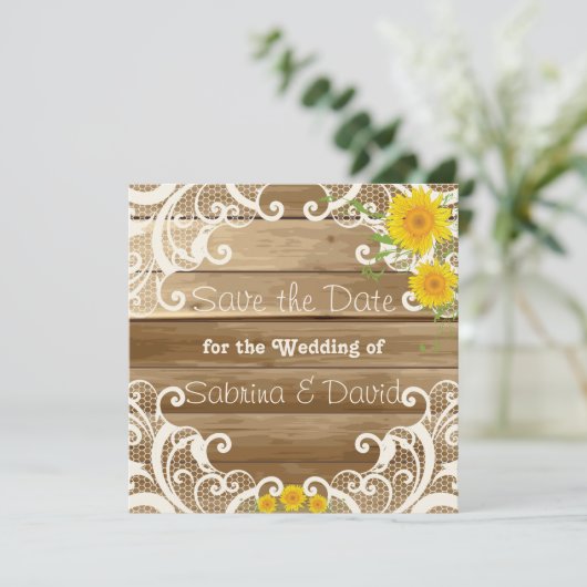 Barn Wood Sunflower en  Lace Save the Data Date (Staand voorkant)