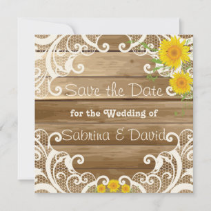 Barn Wood Sunflower en Lace Save the Data Save The Date