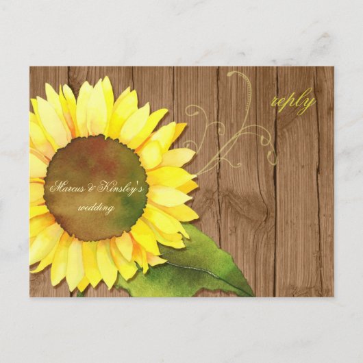 Barn Wood Sunflower Fall Wedding RSVP Uitnodiging Briefkaart (Voorkant)