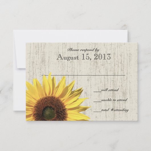 Barn Wood Sunflower Response RSVP Kaartje (Voorkant)